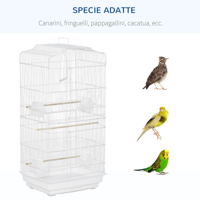 PawHut Bird Cage with Perches, Swing and Bowls, Metal and Plastic Aviary, 46,5x35,5x92cm, Λευκό D10-018V01WT