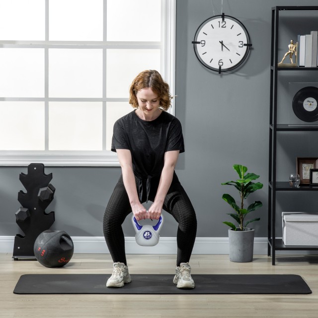 SPORTNOW Kettlebell 6kg με μαλακή επίστρωση και επίπεδη βάση σε PU και άμμο, 20x13x22cm, Μωβ A91-255V02VT