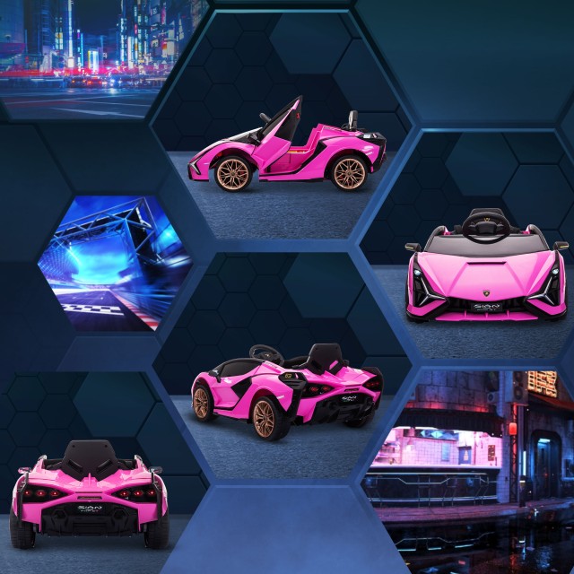 HOMCOM Ηλεκτρικό Αυτοκίνητο για Παιδιά 3-5 ετών Lamborghini 12V με Τηλεχειριστήριο και Ταχύτητα 3-5km/h, Ροζ 370-171V90PK
