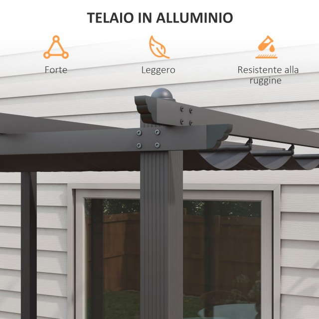 Pergola Gazebo 3x3 m με 8 οπές αποστράγγισης, σε αλουμίνιο, μέταλλο και πολυεστέρα, σκούρο γκρι 84C-478V00CG