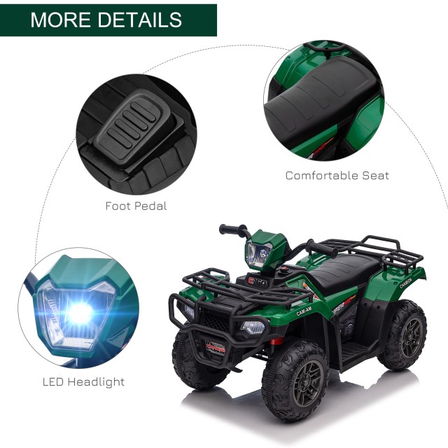 HOMCOM Quad για παιδιά 3-6 ετών με 3 φώτα LED, μέγιστη ταχύτητα 4km/h, 88x45x50cm, πράσινο 370-260V90GN
