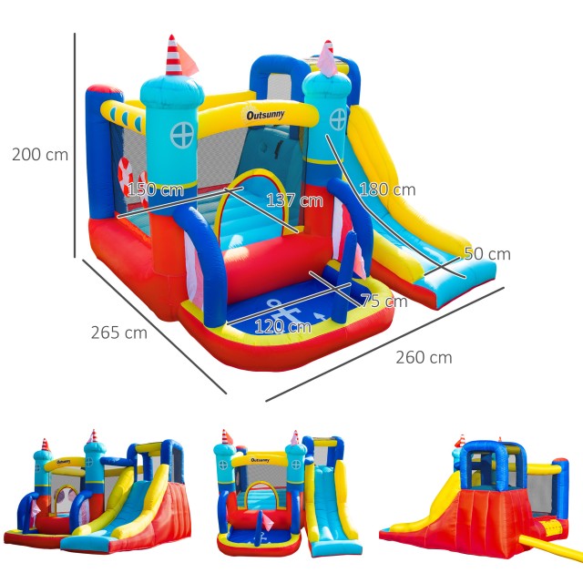 Outsunny 4-σε-1 Bouncy Castle για παιδιά 3-8 ετών, τσουλήθρα και πισίνα, 265x260x200 cm 342-054V90