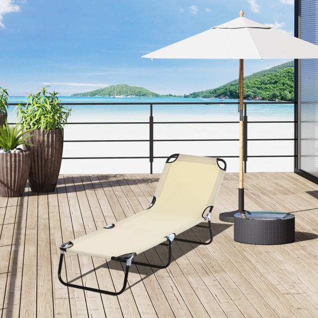 Outsunny Garden Lounger με ρυθμιζόμενη πλάτη σε 5 θέσεις, από ατσάλι και ύφασμα Oxford, 188x56x28 cm, Μπεζ 84B-442CW