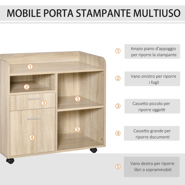 Vinsetto Mobile πολλαπλών χρήσεων με 4 ρόδες, δρυς, 80x40x72 cm 924...