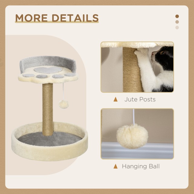 PawHut Scratching Post για γάτες με κρεβάτια, σχοινί γιούτας και βελούδινο, 41x41x44 cm, γκρι και μπεζ D30-603V00LG