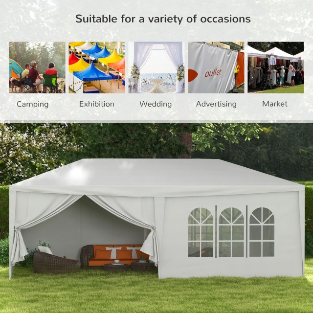 Σκηνή πάρτι Outsunny Gazebo 6x3m με αφαιρούμενα πλαϊνά τοιχώματα, πόρτες και παράθυρα, λευκό 84C-197V01WT