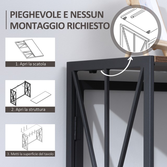 Τραπέζι κονσόλας διαδρόμου HOMCOM Πτυσσόμενο Industrial Style σε ξύ...
