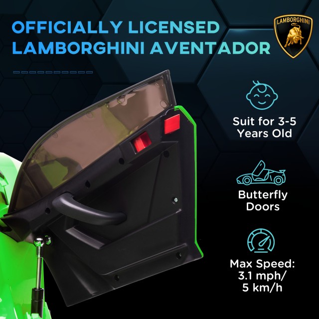 HOMCOM 12V Lamborghini Licenseded Electric Ride-On Toy Car for Children με Κόρνα και Τηλεχειριστήριο, 107,5x63x42 cm, Πράσινο 370-306V90GN
