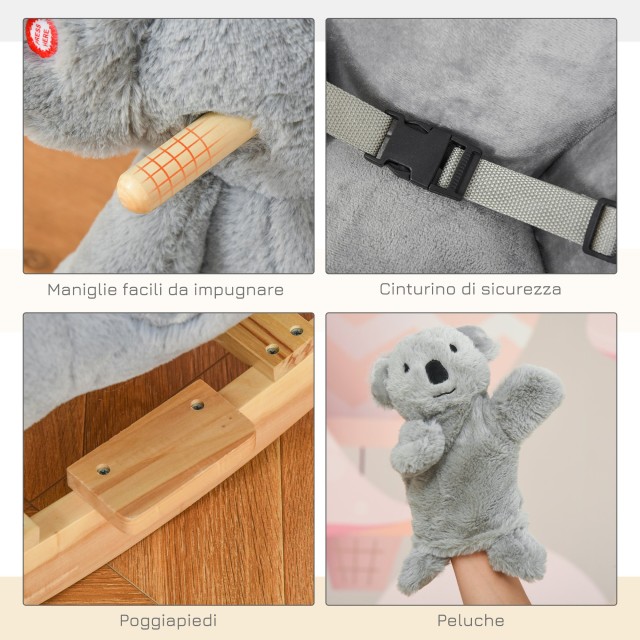 Κουνιστή πολυθρόνα HOMCOM Koala για παιδιά 18-36 μηνών - Γκρι 330-137