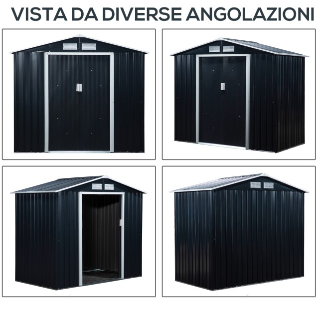 Εργαλειοθήκη Outsunny Garden Shed από λαμαρίνα με συρόμενες πόρτες, 213x130x185cm, Σκούρο Γκρι 845-030CG
