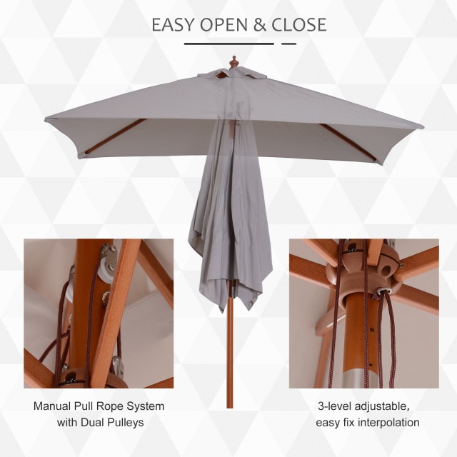 Outsunny ανακλινόμενη ομπρέλα κήπου 2x1,5m, 6 νευρώσεις και γκρι ξύλινο κοντάρι 84D-017GY