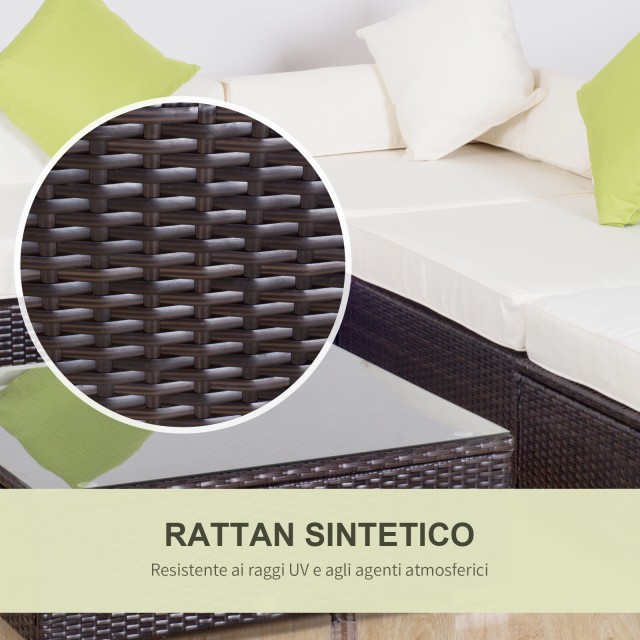 Έπιπλα κήπου Outsunny σε PE Rattan με γωνιακό καναπέ και οθωμανικό με πλαίσιο μαξιλάρια σετ 18 τεμαχίων, καφέ 100110-027BN