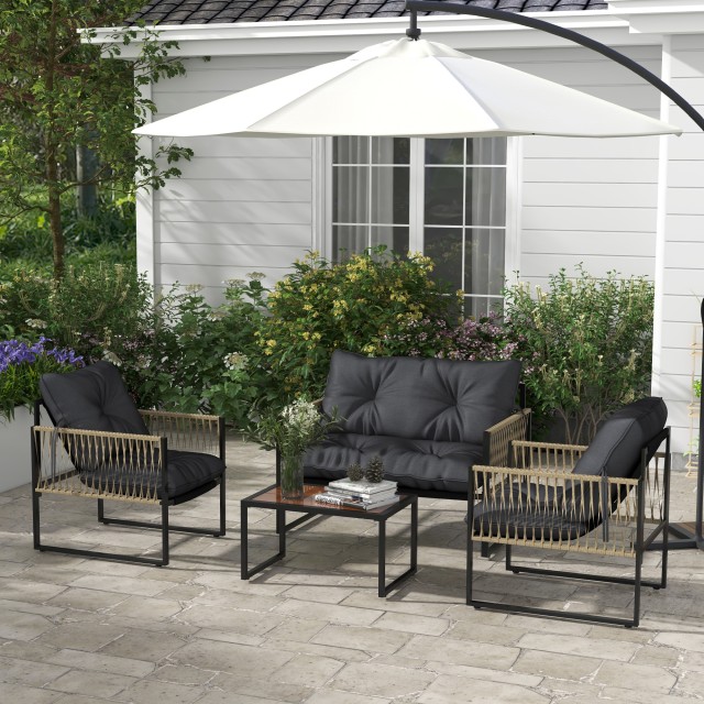 Outsunny Σετ κήπου Rattan 4 τεμαχίων με καναπέ, 2 καρέκλες και τραπεζάκι σαλονιού, γκρι και καφέ 860-326V01CG