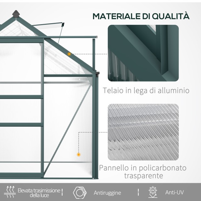 Outsunny 190x312x201cm Anti UV Polycarbonate Κήπος Θερμοκήπιο με Παράθυρο και Συρόμενη Πόρτα, Αλουμίνιο 845-059V01