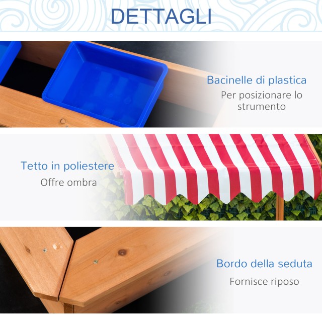 Outsunny Sandpit για Παιδιά από ξύλο με ρυθμιζόμενο θόλο, καθίσματα...