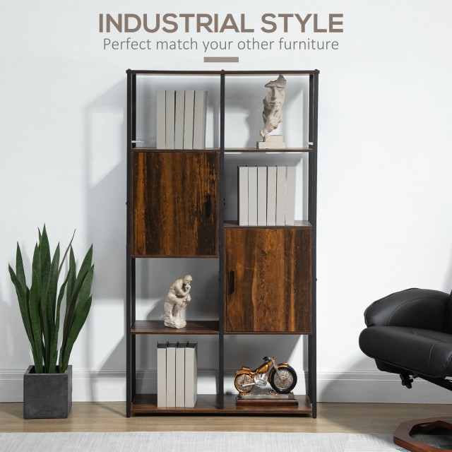 Βιβλιοθήκη HOMCOM Industrial Style με 4 ράφια και 2 ντουλάπια, 90x30x159,5cm, Μαύρο και Καφέ 836-522