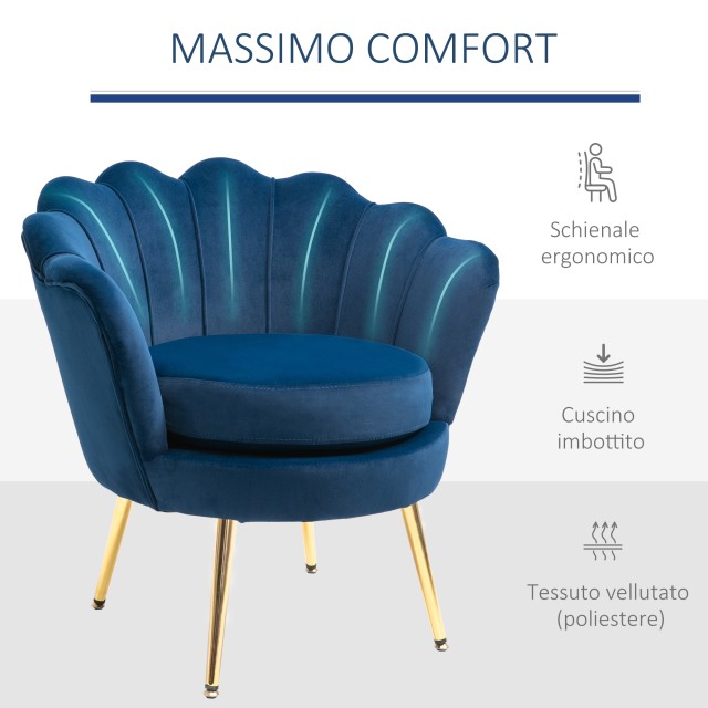 Πολυθρόνα HOMCOM Vintage Design σε μπλε βελούδο, πολυθρόνα κρεβατοκ...
