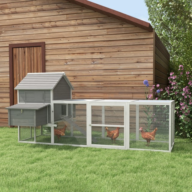 Pawhut Garden Chicken Coop με κοτέτσι, ράμπα και ανοιχτό χώρο, 310,5x149,5x149cm, γκρι D51-150V01GY