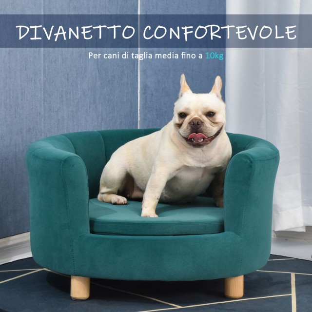 PawHut padded Dog καναπές με πλάτη και αφαιρούμενο μαξιλάρι, κρεβάτι γάτας εσωτερικού χώρου, 65x64x37cm, πράσινο D04-148GN