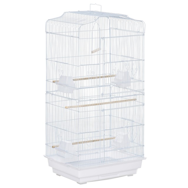 PawHut Bird Cage with Perches, Swing and Bowls, Metal and Plastic Aviary, 46,5x35,5x92cm, Λευκό D10-018V01WT