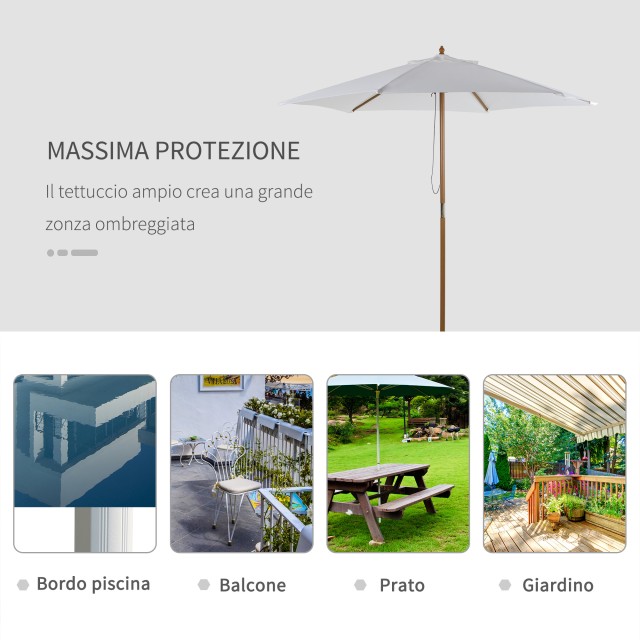 Outsunny Bamboo Garden Umbrella, Κρεμ Λευκή, 250 x 230 εκ. 84D-056CW