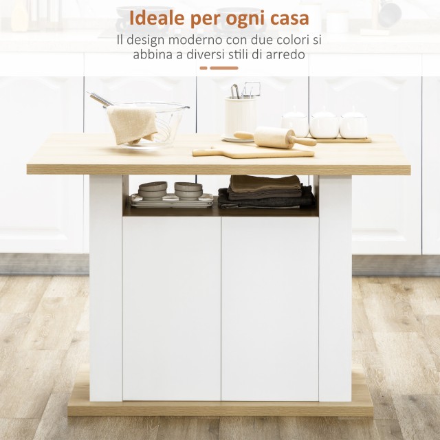 HOMCOM Kitchen Island για 4-6 άτομα με ντουλάπια και ανοιχτά ράφια,...