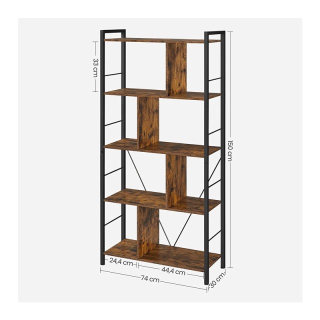 Μεταλλική Βιβλιοθήκη με 5 Ράφια 74 x 30 x 150 cm VASAGLE LBC121B01