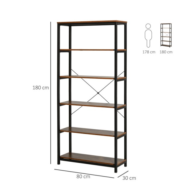 Μεταλλική Βιβλιοθήκη με 6 Ράφια 80 x 30 x 180 cm HOMCOM 836-279