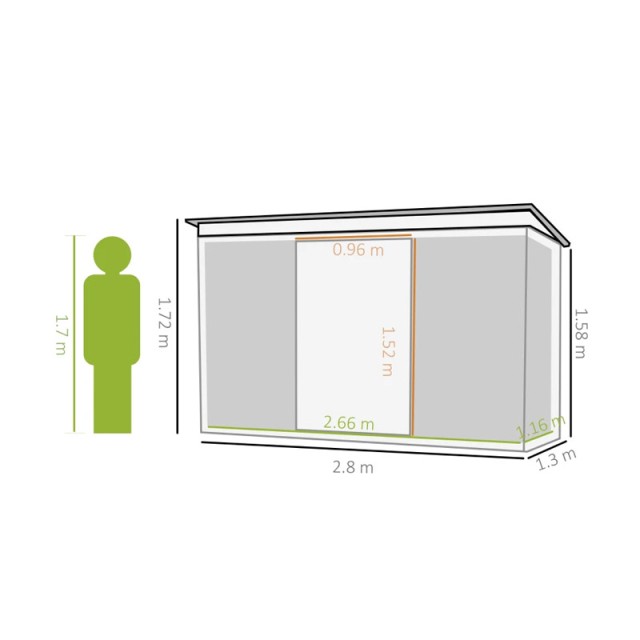 Μεταλλική Αποθήκη Κήπου από Γαλβανισμένο Ατσάλι 280 x 130 x 172 cm ...