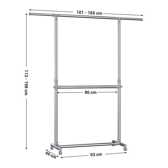 Μεταλλική Κρεμάστρα Ρούχων Δαπέδου 101-165 x 49 x 113-198 cm με Ρόδες Songmics LLR401