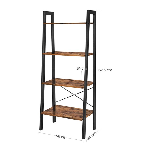Μεταλλική Βιβλιοθήκη με 4 Ράφια 56 x 34 x 137.5 cm Χρώματος Μαύρο VASAGLE LLS44X