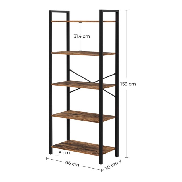 Μεταλλική Βιβλιοθήκη με 5 Ράφια 66 x 30 x 153 cm VASAGLE LLS061B01