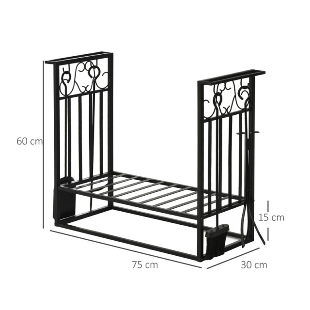 Μεταλλική Ξυλιέρα Τζακιού με Αξεσουάρ 75 x 30 x 60 cm HOMCOM 842-163