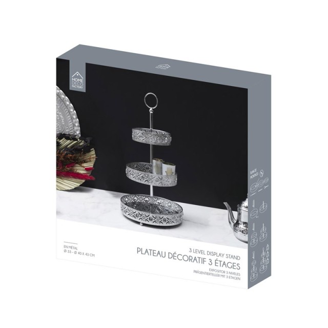 Μεταλλική Εταζέρα 3 Ορόφων 43 cm Χρώματος Ασημί Home Deco Factory K...