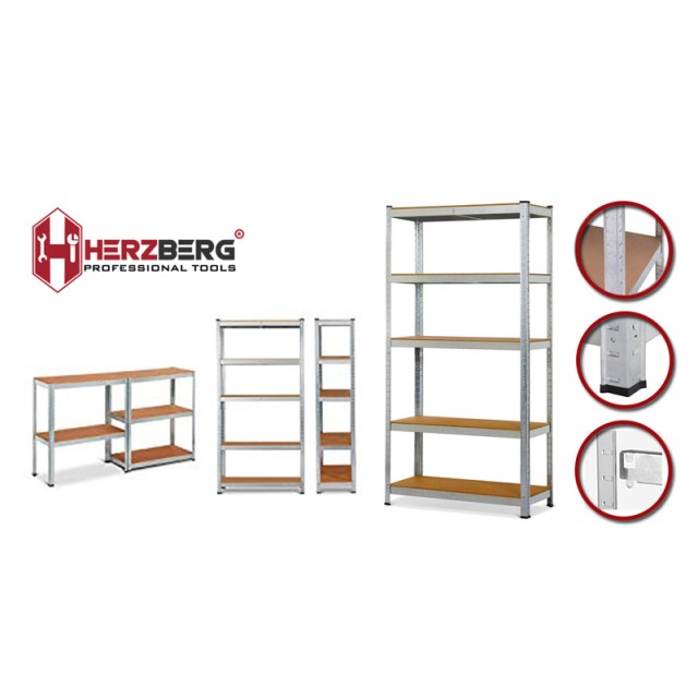 Herzberg HG-5 Heavy Duty Galvanized Metal Rack with 8027 Wooden Shelves