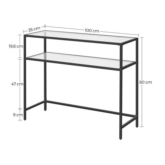 Μεταλλική Κονσόλα με 2 Γυάλινα Ράφια 100 x 35 x 80 cm VASAGLE LGT025B01