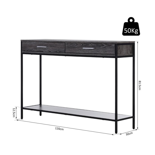 Μεταλλική Κονσόλα με 2 Συρτάρια 120 x 30 x 81.5 cm Χρώματος Γκρι HOMCOM 837-026GY