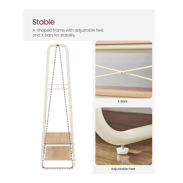 Μεταλλική Κρεμάστρα Ρούχων Δαπέδου με 2 Ξύλινα Ράφια 100 x 45 x 160... Μεταλλική Κρεμάστρα Ρούχων Δαπέδου με 2 Ξύλινα Ράφια 100 x 45 x 160...