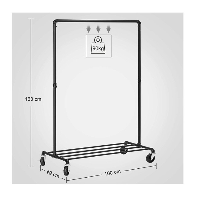 Μεταλλική Κρεμάστρα Ρούχων Δαπέδου 100 x 163 x 49 cm με Ρόδες Songmics HSR61BK