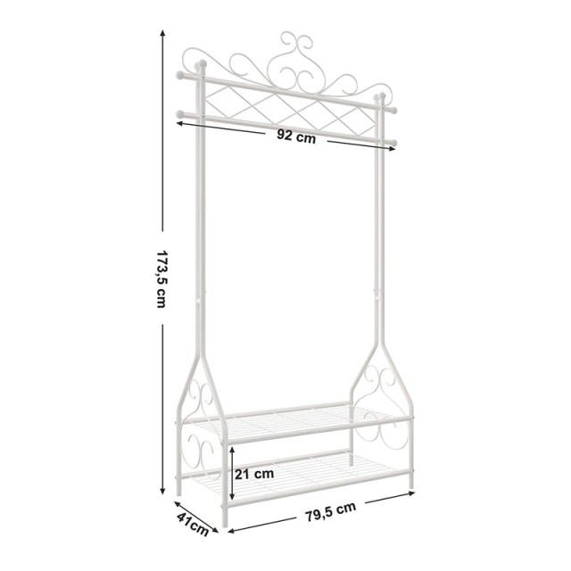 Μεταλλική Κρεμάστρα Ρούχων Δαπέδου 92 x 173 x 41 cm με 2 Ράφια Songmics HSR07W