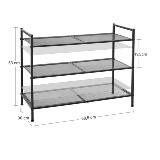 Μεταλλική Παπουτσοθήκη με 3 Ράφια 68.5 x 30 x 53 cm Songmics LMR17BK