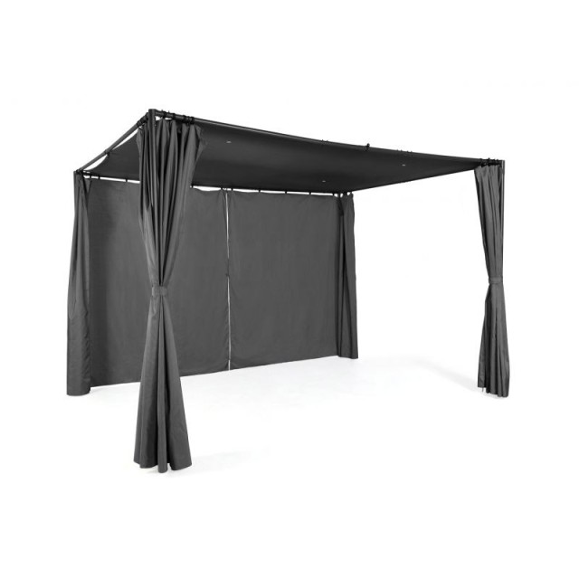 Μεταλλική Πέργκολα Κήπου με Υφασμάτινη Οροφή και Κουρτίνες 3 x 3 x ...