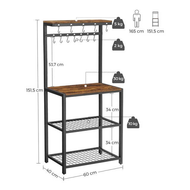 Μεταλλική Ραφιέρα Κουζίνας 60 x 40 x 151.5 cm VASAGLE KKS021B01