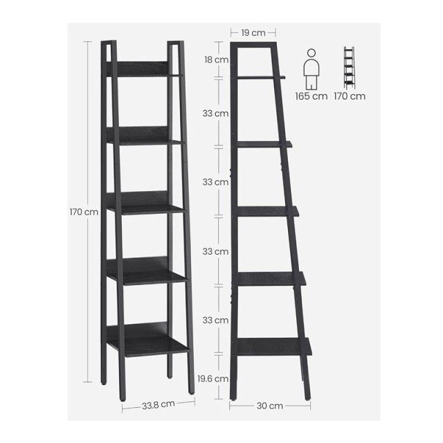 Μεταλλική Ραφιέρα με 5 Ξύλινα Ράφια 30 x 33.8 x 170 cm VASAGLE LLS109B56