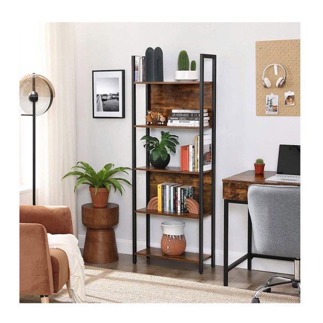 Μεταλλική Βιβλιοθήκη με 5 Ξύλινα Ράφια 62 x 24 x 165 cm VASAGLE LLS...