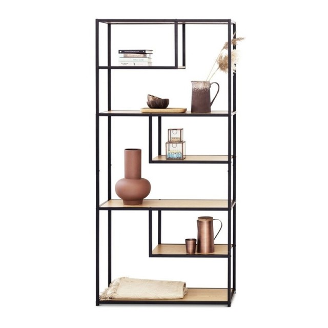 Μεταλλική Βιβλιοθήκη με 7 Ξύλινα Ράφια 82 x 34 x 175 cm Χρώματος Καφέ Ανοιχτό Saint-Tropez Lifa-Living 8719831797097