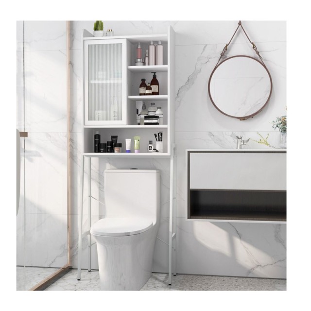 Μεταλλική/Ξύλινη Εταζέρα Μπάνιου 63 x 29 x 170 cm Costway BA7856WH
