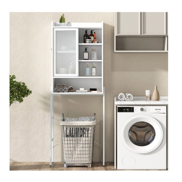 Μεταλλική/Ξύλινη Εταζέρα Μπάνιου 63 x 29 x 170 cm Costway BA7856WH