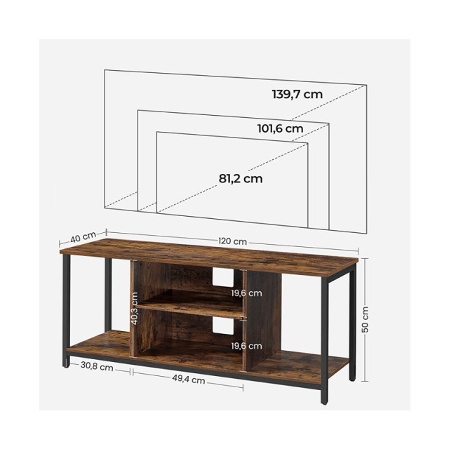 Μεταλλικό Έπιπλο Τηλεόρασης 120 x 40 x 50 cm VASAGLE LTV060B01