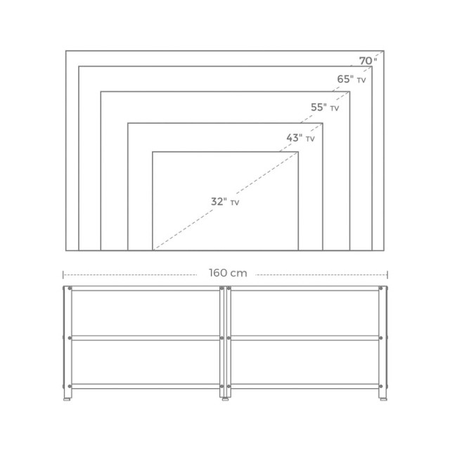Μεταλλικό Έπιπλο Τηλεόρασης με 3 Ράφια 160 x 39 x 52 cm VASAGLE LTV095B01